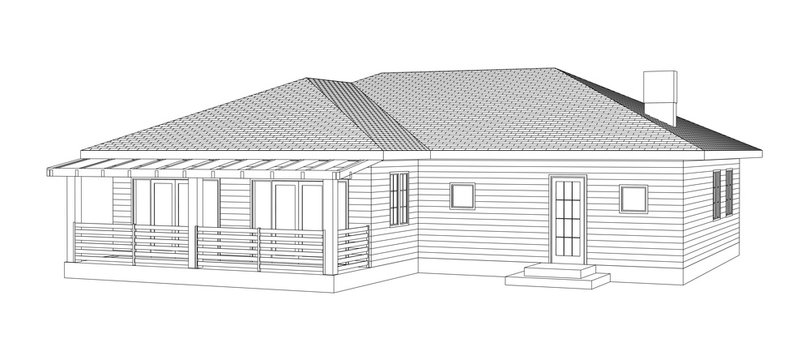Drawing a suburban home. Contours of a cottage on a white background. House vector perspective 3d model.  Modern architectural blueprint.