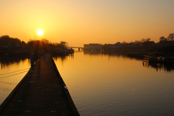 Evening mood at the jetty at sunset in February