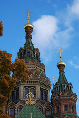 Fototapeta na wymiar Church of St. Peter and Paul Church, Peterhof, Saint Petersburg, Russia