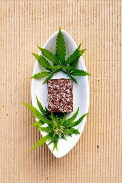 Marijuana - Cannabis - Medicinal Edibles - Coconut Brownies With Leaves & Bud
