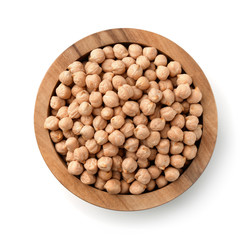 Top view of wood bowl with chickpeas