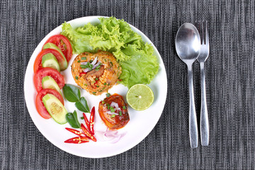 Fried jasmine rice with canned fish.