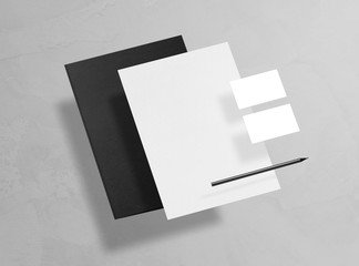 Mock up. Template for branding identity. Blank objects for placing your design. Sheet of paper, business cards and folder.