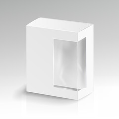 White Blank Cardboard Rectangle Vector. Realistic Mock Up White Package Box.