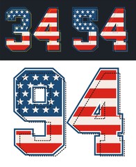 set retro number america flag, form texture vector images are straight and smooth .