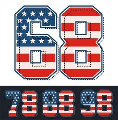 set  number america flag national, vector images texture are straight, 