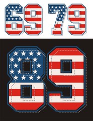 set Number with america flag, black white background , vector images are straight and smooth.