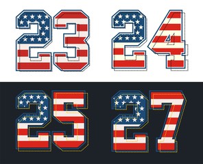 set number america flag, black white background, vector.