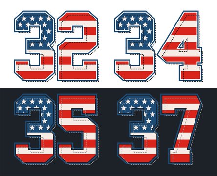 set retro number with america flag, vector images are straight and smooth 