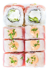 sushi roll isolated on white, top view