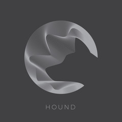 Abstarct Vector Dog Sign, Emblem or Logo Template. Hound Head Silhouette. Negative Space Illustration in Line Circle.