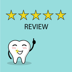Vector of happy tooth giving star rating for review