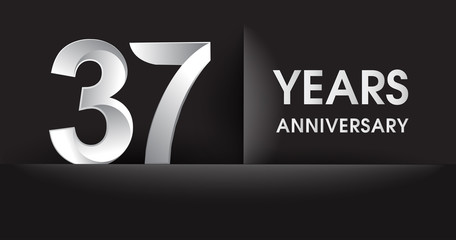 thirty seven years Anniversary celebration logo, flat design isolated on black background, vector elements for banner, invitation card for celebrating 37th birthday party