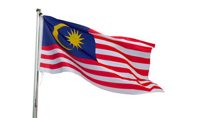 Malaysian national flag on a pole against bright blue sky. Malaysian's flag with clipping path.