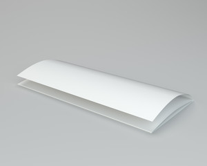 Blank folded white brochure. 3d rendering on gray background.