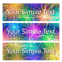 Set of Shopping Tags, Labels, Stickers or Business Cards, Backgrounds with Various Bright Colorful Celebratory Fireworks. Eps10, Contains Transparencies. Vector