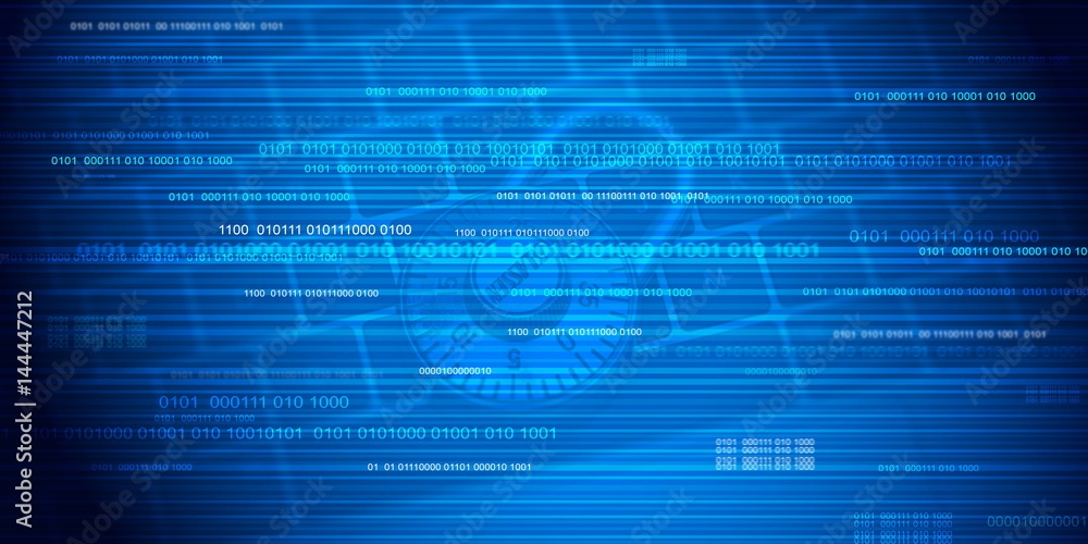 Poster digital security blue background concept with padlock on keyboard