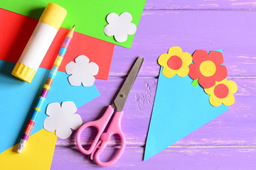 Creating paper crafts for mother's day or birthday. Step. Tutorial. Paper bouquet gift for mommy....