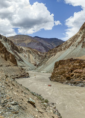 Rafting on the Zanskar river - The confluence of the Indus and Zanskar river - Tibet, Leh district, Western Ladakh, Himalayas, Jammu and Kashmir, Northern India