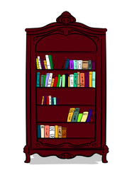A large high cupboard of purple color with different books. World Book Day eps 10 illustration