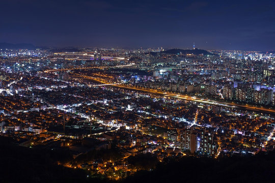Seoul Cityscape, seoul at night, skyline and skyscraper, South Korea.