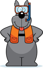Naklejka premium Cartoon Wolf Snorkeling