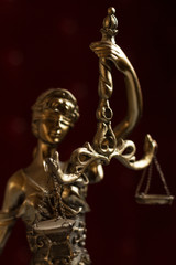 Close up capture of the Statue of Justice - lady justice or Iustitia / Justitia the Roman goddess of Justice