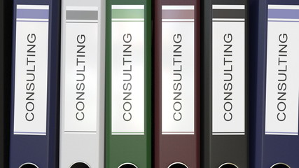 Multiple office folders with Consulting text labels 3D rendering