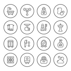 Set round line icons of bathroom