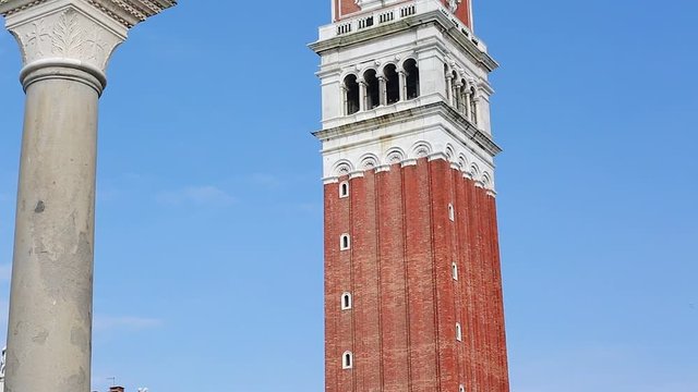 Campanile di Venezia With The Winged Lion In The Background, Located At Piazza San Marco, Italy - Video HD
