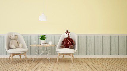 bear and giraffe doll in dining room or kid room on pastel color- 3D Rendering