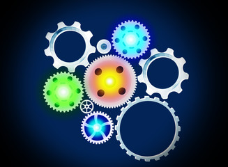 Colored gears on blue background