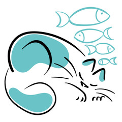 Sleeping cat dreaming of fish