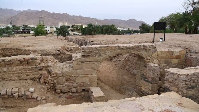 Ruins of ancient Ayla - medieval islamic city in present Aqaba city, Hashemite Kingdom of Jordan. Early islamic Ayla