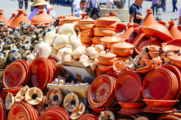 Moroccan Potteries at El Hedim Square in Meknes, Morocco