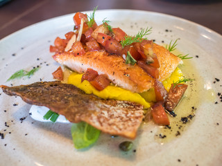 Grilled salmon with pumpkin mashed