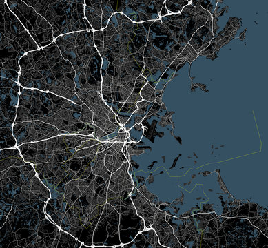 Map Boston City. Massachusetts Roads