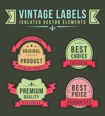 Vintage High Quality Labels with Ribbons on Dark Background . Vector Isolated Illustration