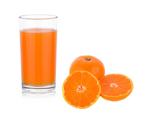 Orange juice glass and orange , isolated on white background