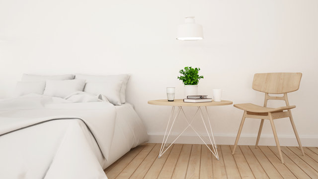 White bedroom or guestroom for hotel minimal design - 3d Rendering