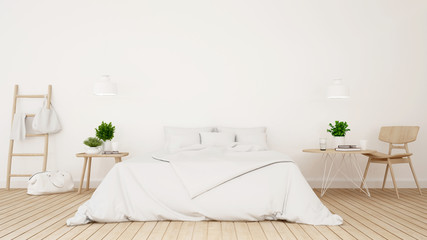 White bedroom or guestroom of hotel minimal design - 3d Rendering