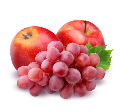 red Apple and grapes  isolated on white background