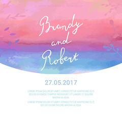 Save the Date card with hand drawn lettering and watercolor splash.