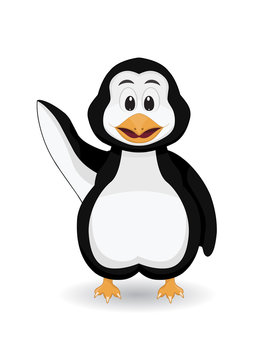 cartoon cute penguin waving say hallo smiling on white background