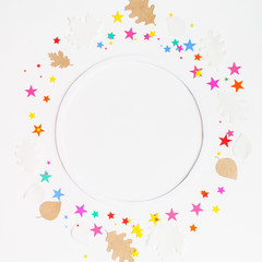 round frame with color star and autumn leaves