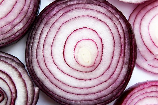 red onion sliced slices slices closeup isolate