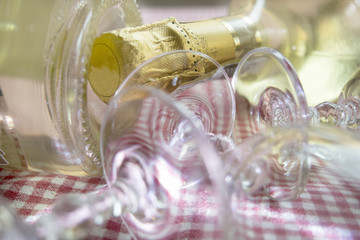 lain white wine bottle and flute glasses