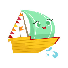 Regatta Sailing Boat, Cute Girly Toy Wooden Ship With Face Cartoon