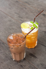 Iced chocolate with cold lemon tea.
