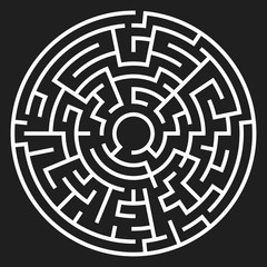 Circle Maze. Labyrinth with Entry and Exit. Find the Way Out Concept. Vector Illustration.